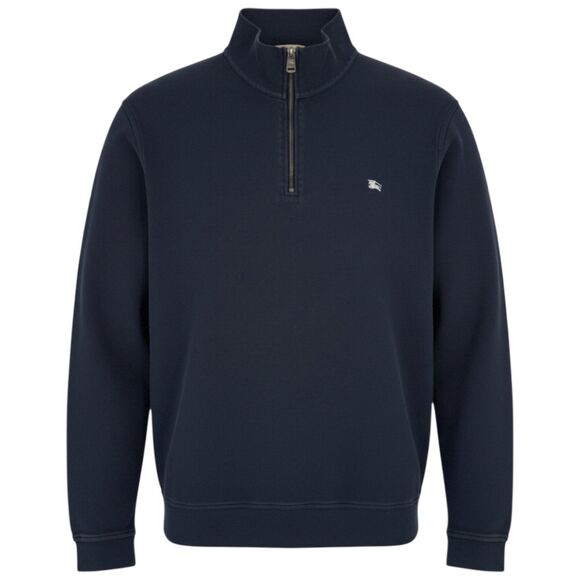 Burberry Men's Cotton Quarter Zip Pullover Sweatshirt Navy Blue XL